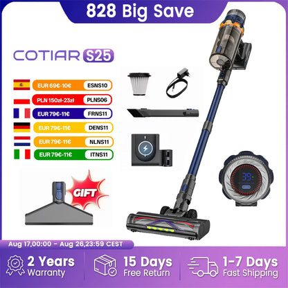 COTIAR S25 Cordless Vacuum Cleaner 650W 60kPa Strong Suction 70 Mins Runtime Handheld Home Appliance Portable Removable Battery