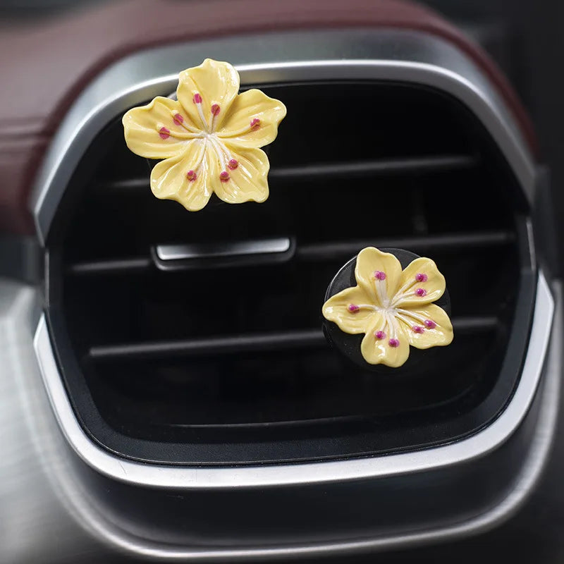 2Pcs Car Perfume Clip Flower Car Air Freshener with Fresh Color Air Outlet  Decorations Bright Peach Blossom Cherry Blossom