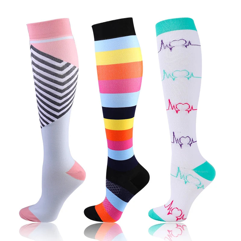 58 Styles 3 Pairs/Pack Compression Socks Knee High 30MmHg  Women Men Sports Socks Edema Diabetes Varicose Veins Running Socks