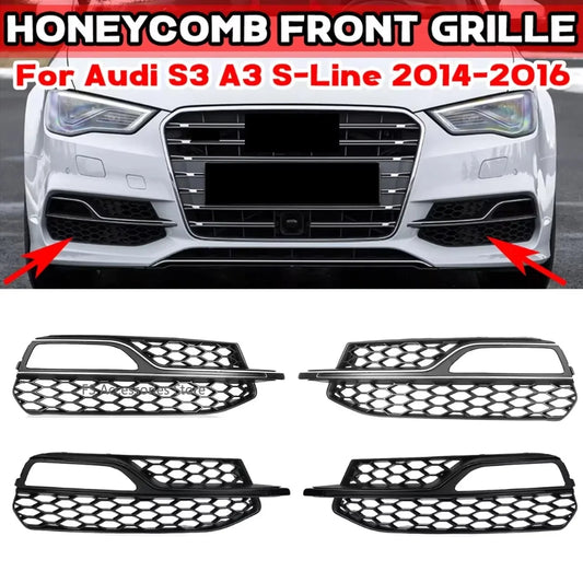 For Audi A3 S-Line S3 2014 2015 2016 Pair Car Front Bumper Fog Light Grille Cover Honeycomb Mesh Fog Lamp Cover Racing Grill