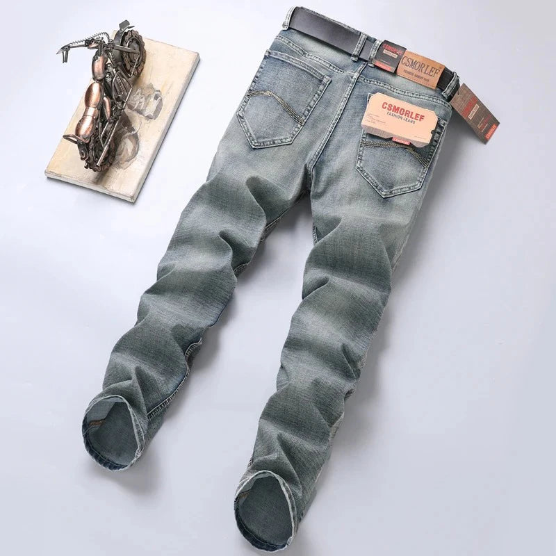 High-end Light Luxury Brand Jeans Men's Retro Slim Fit Straight Versatile Casual Gray Trousers Autumn and Winter Thick Jeans
