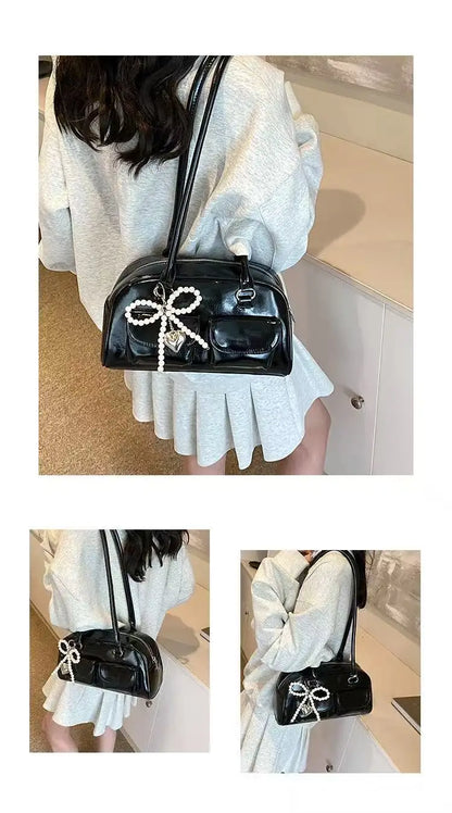 Fashionable Underarm Bow Bag for Women 2024 Korean Edition New Simple Leisure Pillow Bag Trendy Versatile Shoulder Bag