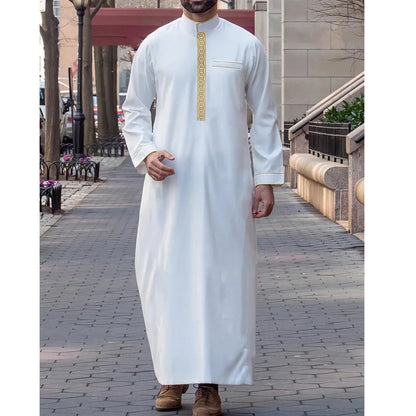 Dishdasha Muslim Men Long Robe Jubba Thobe Abaya Embroidery Kimono Islamic Dubai Saudi Abayas Prayer Kaftan Ramadan Morocco 2025