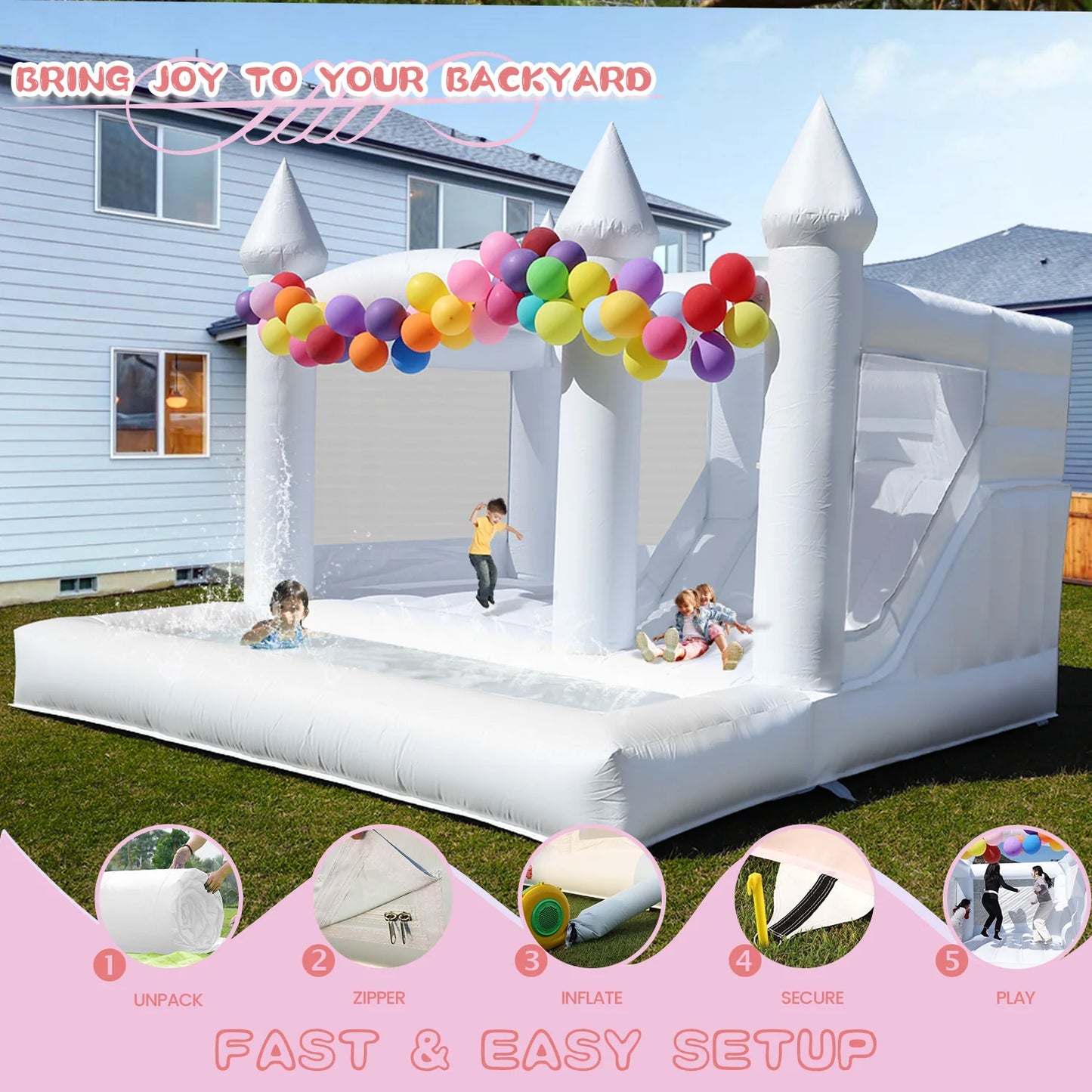 4.5m Commercial PVC White Bounce House Inflatable Wedding Castle for Adult Kids Children's playground, children's toys