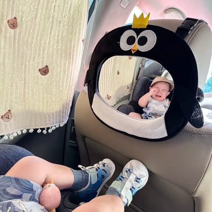 Adjustable Baby Car Rearview Mirror with Cartoon Plush Toy Multifunctional Safety Seat Interior Decoration for Cars