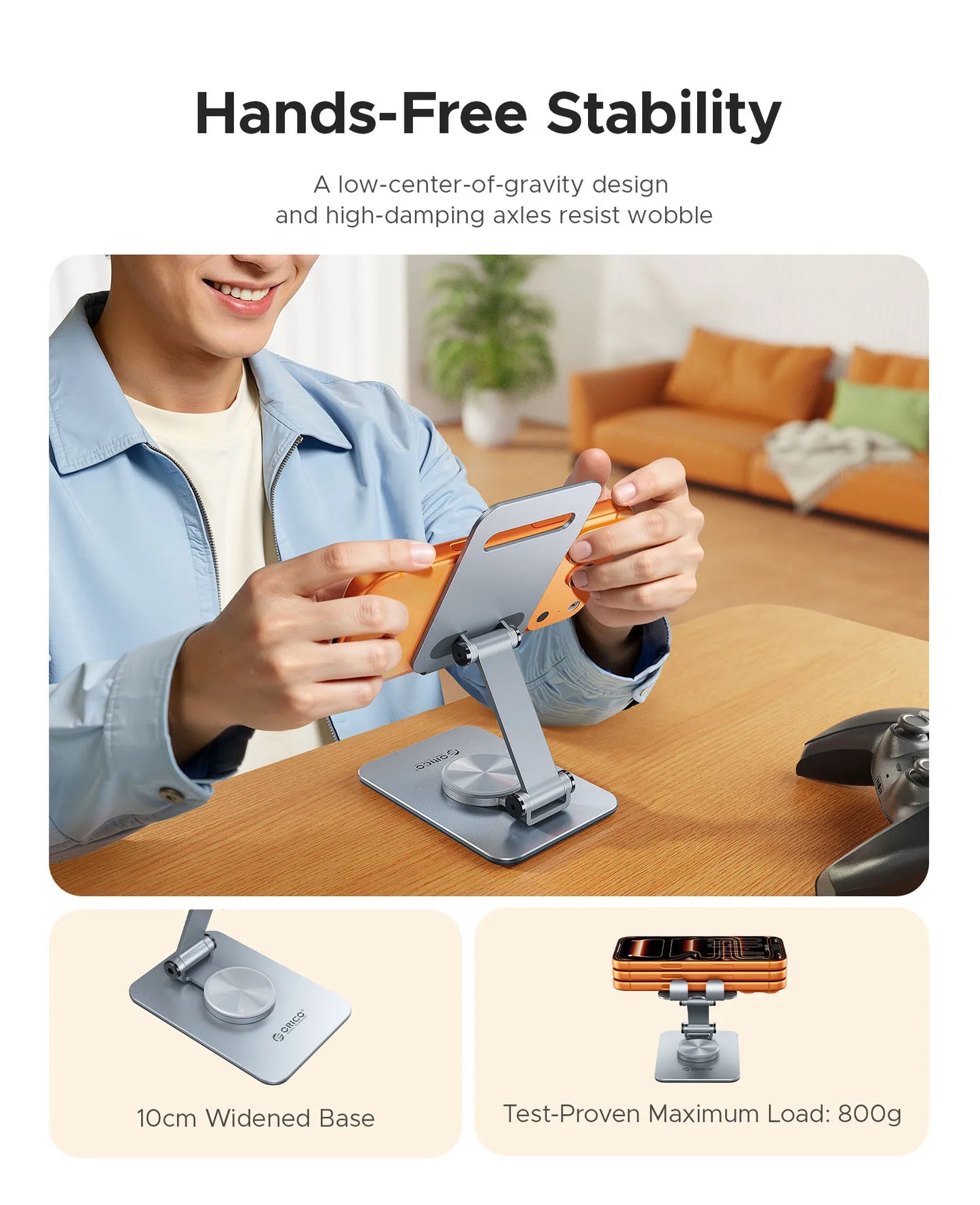 ORICO Aluminum 360 Rotation Mobile Phone Holder Universal Bracket Folding Dual-Axis Alloy Adjustment Design Stable For iPhone