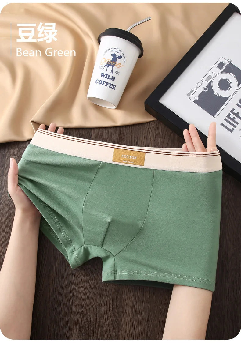 1/3Pcs Set Solid Color Men's Boxer Shorts Breathable Cotton Elastic Boyshorts Antibacterial 7A Level Comfortable Male Underwear