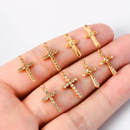 5PCS Zircon Cross Stainless Steel Charms Pendant High Quality Accessories DIY Necklace Bracelet Earring Jewelry Making Materials