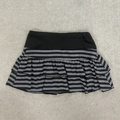 2026 Summer New Women's Wear  Y2K Grunge Black and Grey Striped Ruffle Mini Skirt  High Waist Elastic Waist Tight A-line Skirt