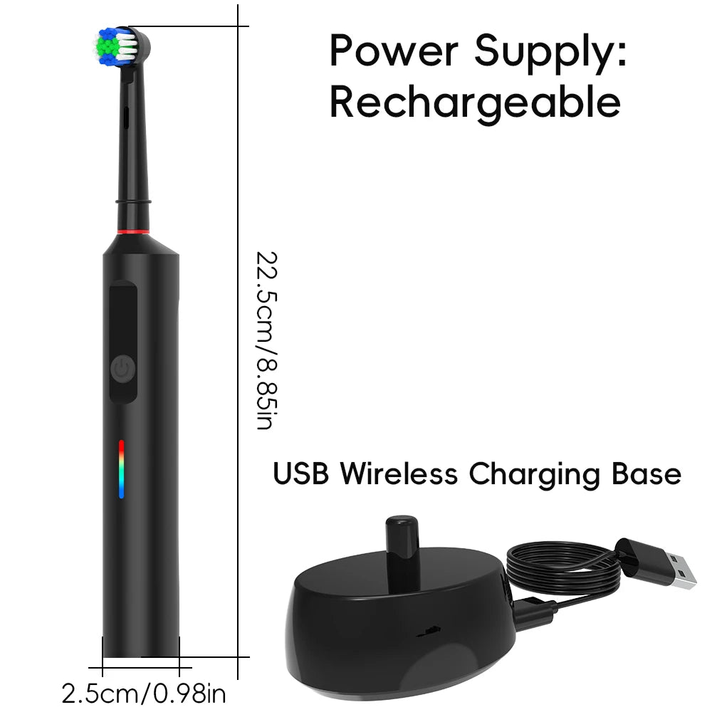 Smart Wireless Charging Rotating Electric Toothbrush, 3 Modes Rechargeable Rotation Toothbrush Compatible with Oral B Brush Head