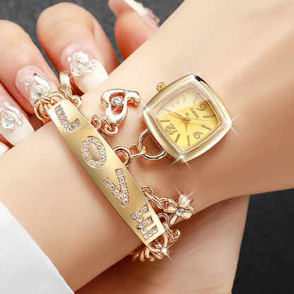 1/2PCS Women Fashion Luxury Bracelet Strap Quartz Wristwatches Set Ladies Square Arabic Numeral Dial Watch（Without Box）