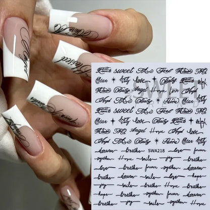 4pcs English Letter Nail Stickers Gothic Style Y2K Cool Design Roman Letter Alphabet Adhesive Nail Decal DIY Manicure Decoration