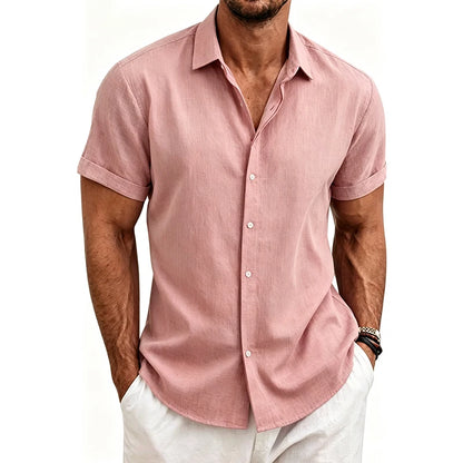 2026 Cotton Linen Shirts for Men Casual Shirts Lightweight Short Sleeve Henley Beach Shirts Fashion Hawaiian T Shirts for Men
