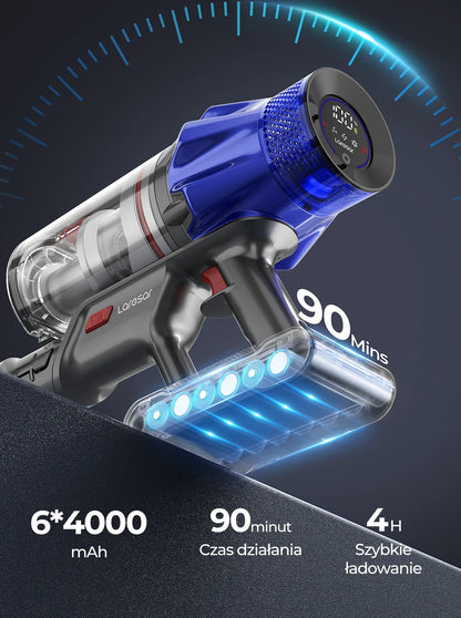 90 Min Laresar V7S 75000PA 650W Cordless Vacuum Cleaner Handheld Long Runtime Removable Battery Smart Display Home Appliance