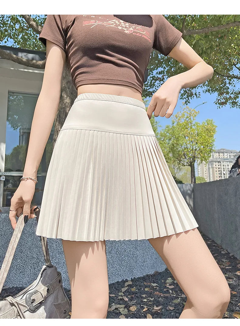 Korean Style Women Pleated A-line Skirts With Pants Mini Skirts Elastic Waist Casual High quality Summer A-line Skirts