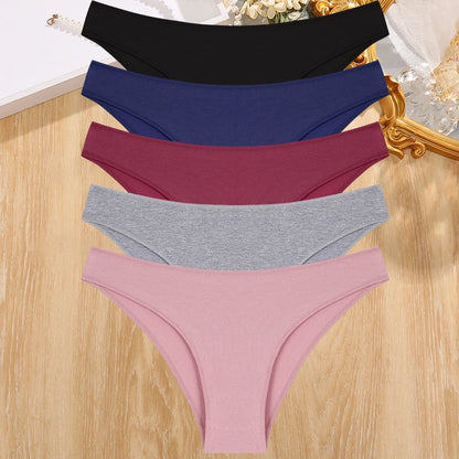 5PCS/Set Cotton Women's Panties Female Underwear Sexy Briefs Lingerie Smooth Comfortable Underpants Solid Color Pantys M-XXL