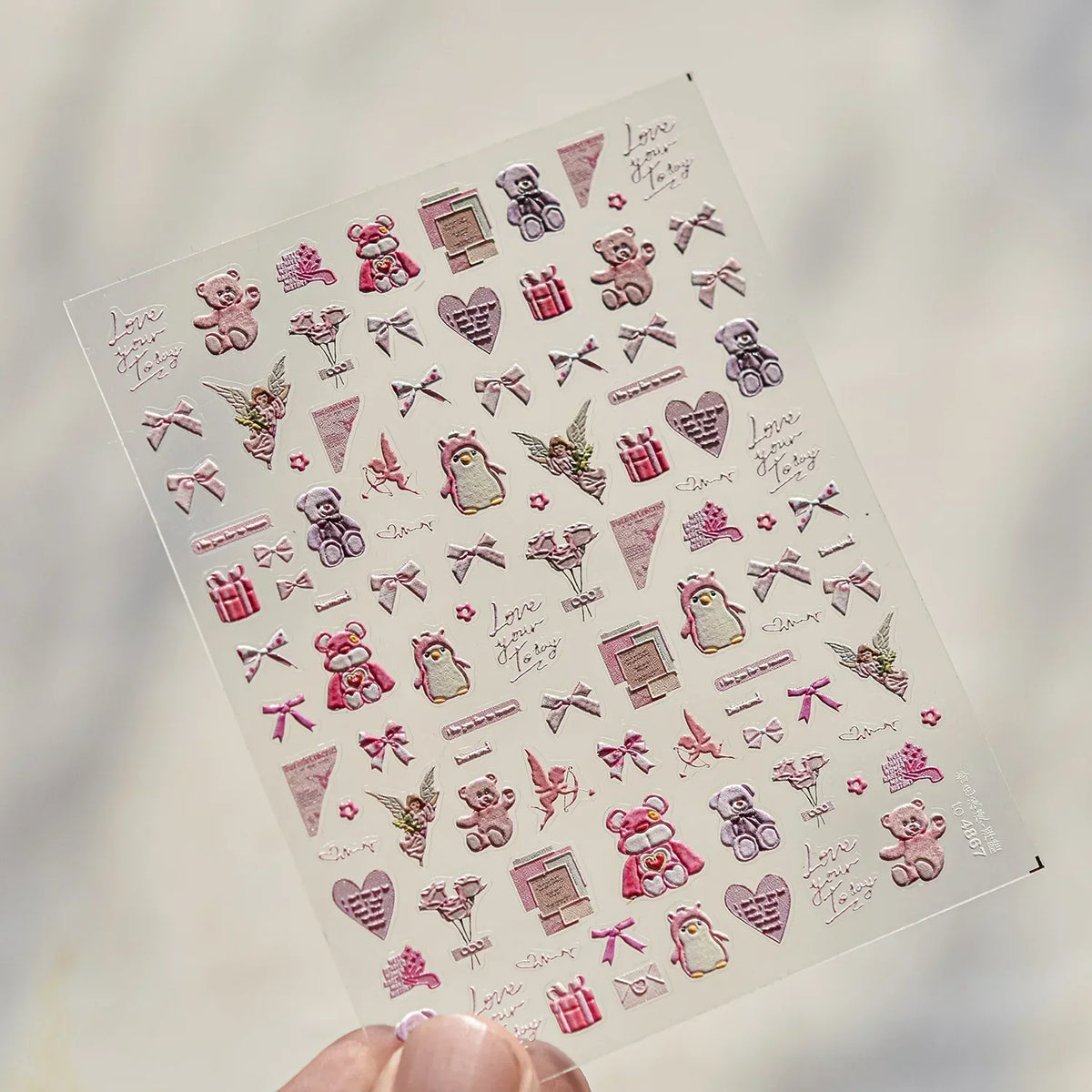 5D Pudding Jelly Dessert Fruit Cherry Pink Claw Print Bowknot Tie knot Love Heart Stars Nail Art Sticker Adhesive Manicure Decal