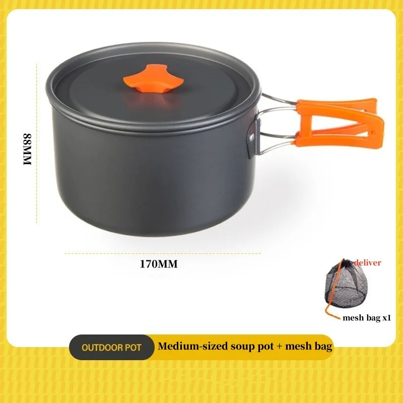 Camping Cookware Cooking Kettle Pot Hiking Picnic Equipment Portable Frying Pan Hanging Pot, Hiking Picnic Tableware