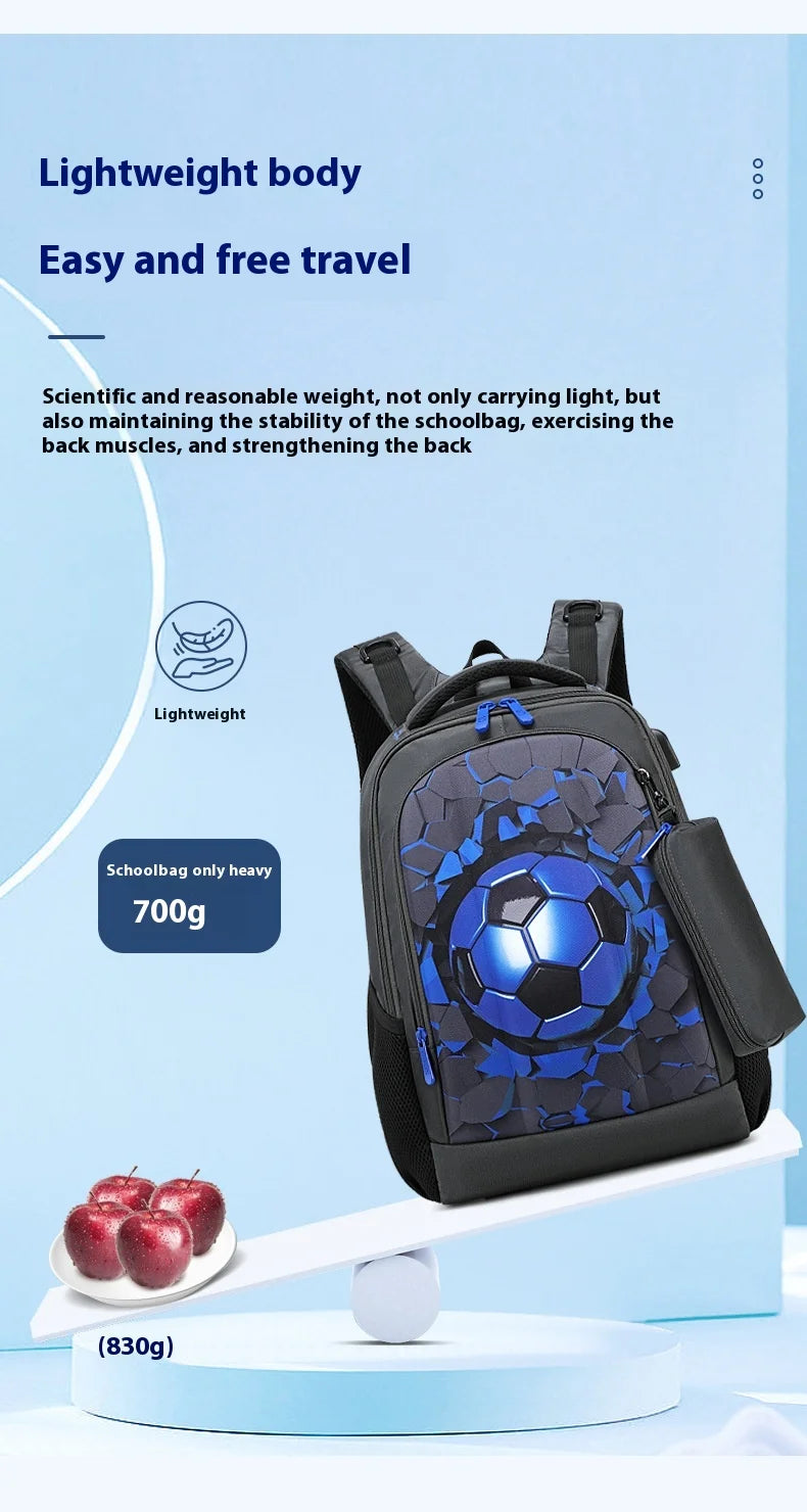 Boys Black Football Backpacks Hard Shell Orthopedic Middle School Student Book Bags USB Charge Multifunctional Bagpack