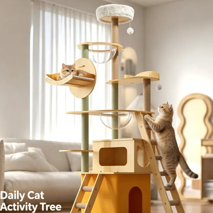 Large Pet Nest Wooden Climbing Frame Bamboo Wood Color Four Seasons Universal Cat Delivery Room Indoor Outdoor Play Tower