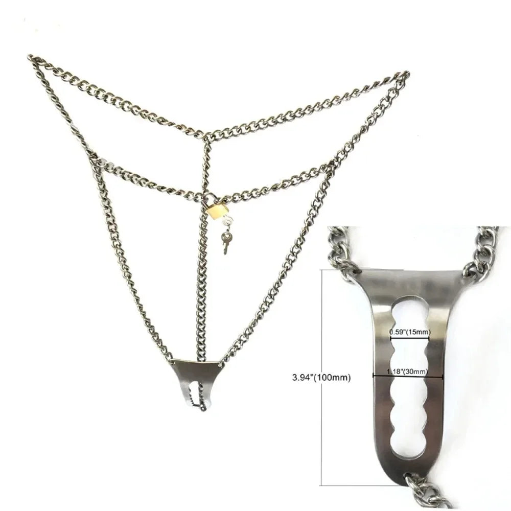 Stainless Steel Invisible Female Chastity Belt Sexy Briefs Leather Bondage Metal Chain Erotic Pants Adult Games BDSM Fetish Wear