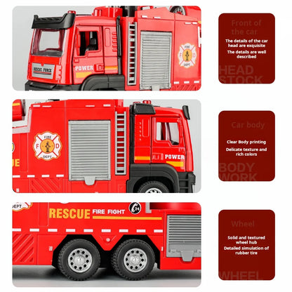 New Alloy Fire Truck Toy Large Size for Boys Water Spray & Smoke Exhaust Function Kids Ladder Rescue Vehicle Model Pull Back