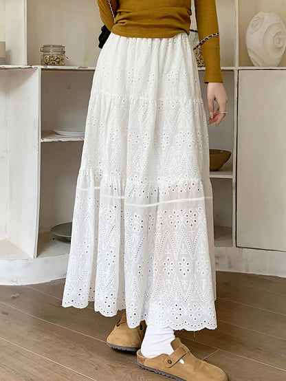 High-waisted Sheer Solid Color A-line Elastic Waist Skirt Women's Summer New Elegant Formal Party Vacation Versatile Maxi Dress