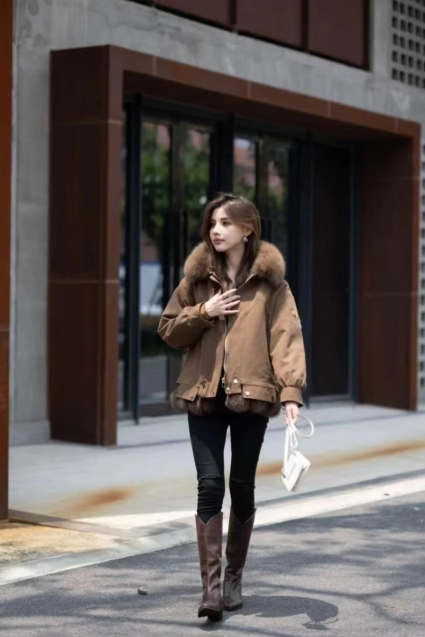 Upgraded 2023 Autumn/Winter omen's Pi vercomes Warm tras Coat Natural Fox Hair Fashion Wool Coat Temperament Slimming Inner Tank