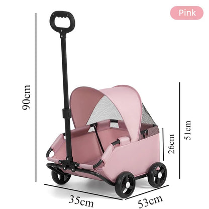 Foldable Pet Stroller with Sun Canopy Lightweight Dog Trolley Shopping Carts Outdoor Walking Travel Cart for Small Dogs Puppy