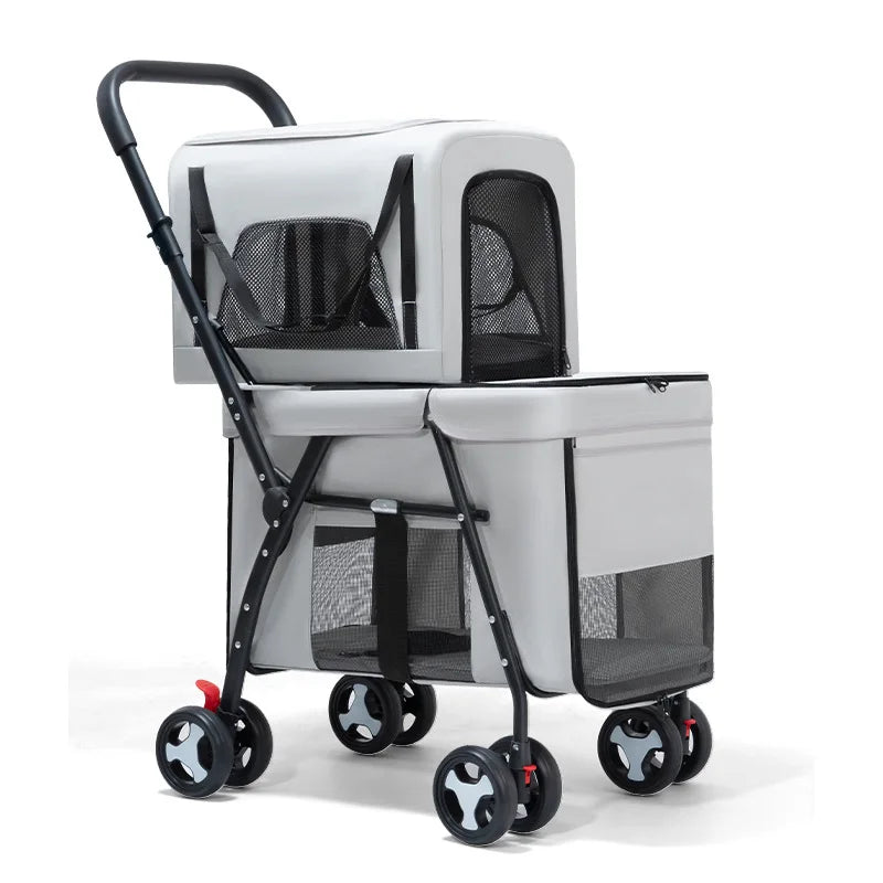Luxury Double-Layer Eco-friendly ABS Material 4-Wheel Pet Stroller Small Large Dogs Cats Lightweight Travel Pet Carriers
