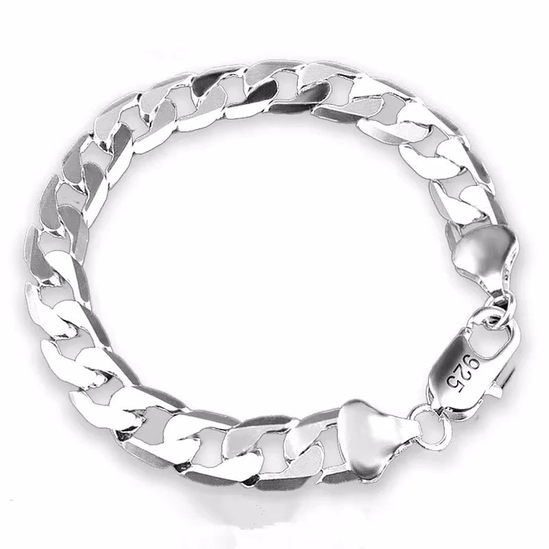 925 Sterling Silver Bracelet Sideways Silver Bracelet 6MM8MM10MM12MM Bracelet Men & Women Jewelry