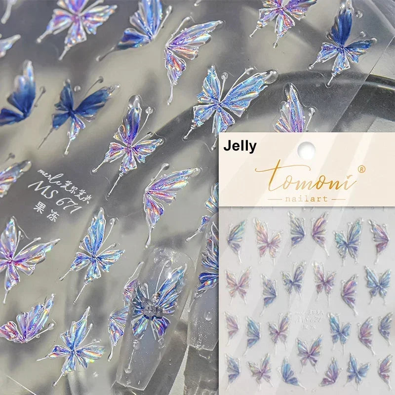 1pcs 5D Japanese Black Butterfly Nail Art Stickers Glitter Shiny Kawaii Self Adhesive Manicure Decorations Tool Decals Accessory