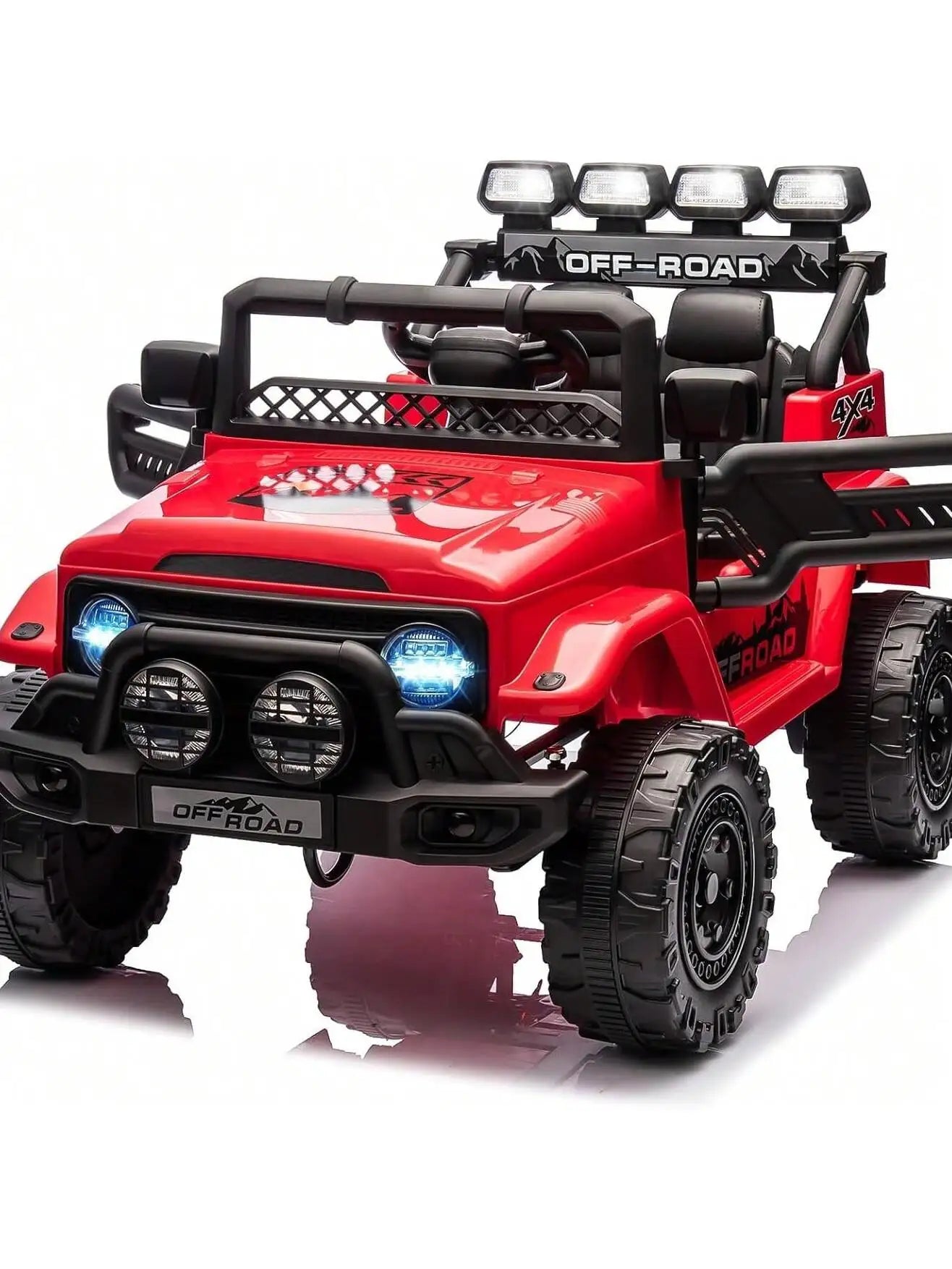 HAUSPROFI 12V Off-Road Ride-On Electric Car Toys for 3+ Years,With LED Lights,Remote Control,Seat Belt ,Bluetooth, 3-Speeds, Suspension