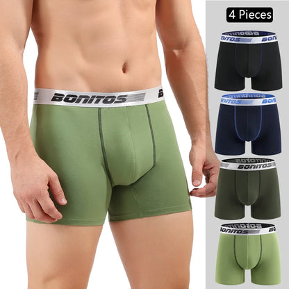 4pcs Cotton Boxer Shorts Soft Men's Panties BONITOS Letter Waistband Men Underpants Boxer Briefs Sexy Underwear for Man Boxers