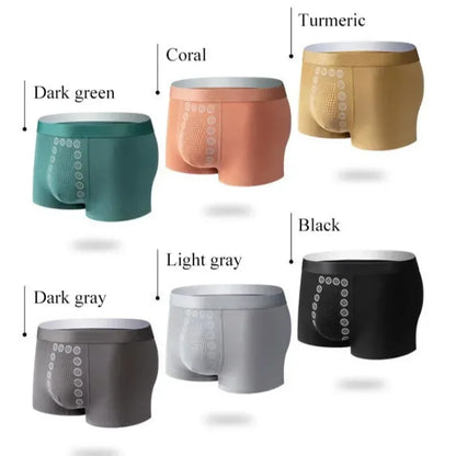Men’s Boxer Shorts Non-Marking Mid Waist Anion Technology Comfort Underwear Breathable Massage Design Black Men’s Underpants
