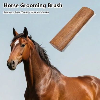 1Pcs New Wooden Handle Horse Grooming Brush Stainless Steel Teeth Shedding Horse Hair Scrapers Grooming S/M/L Cleaning Tool