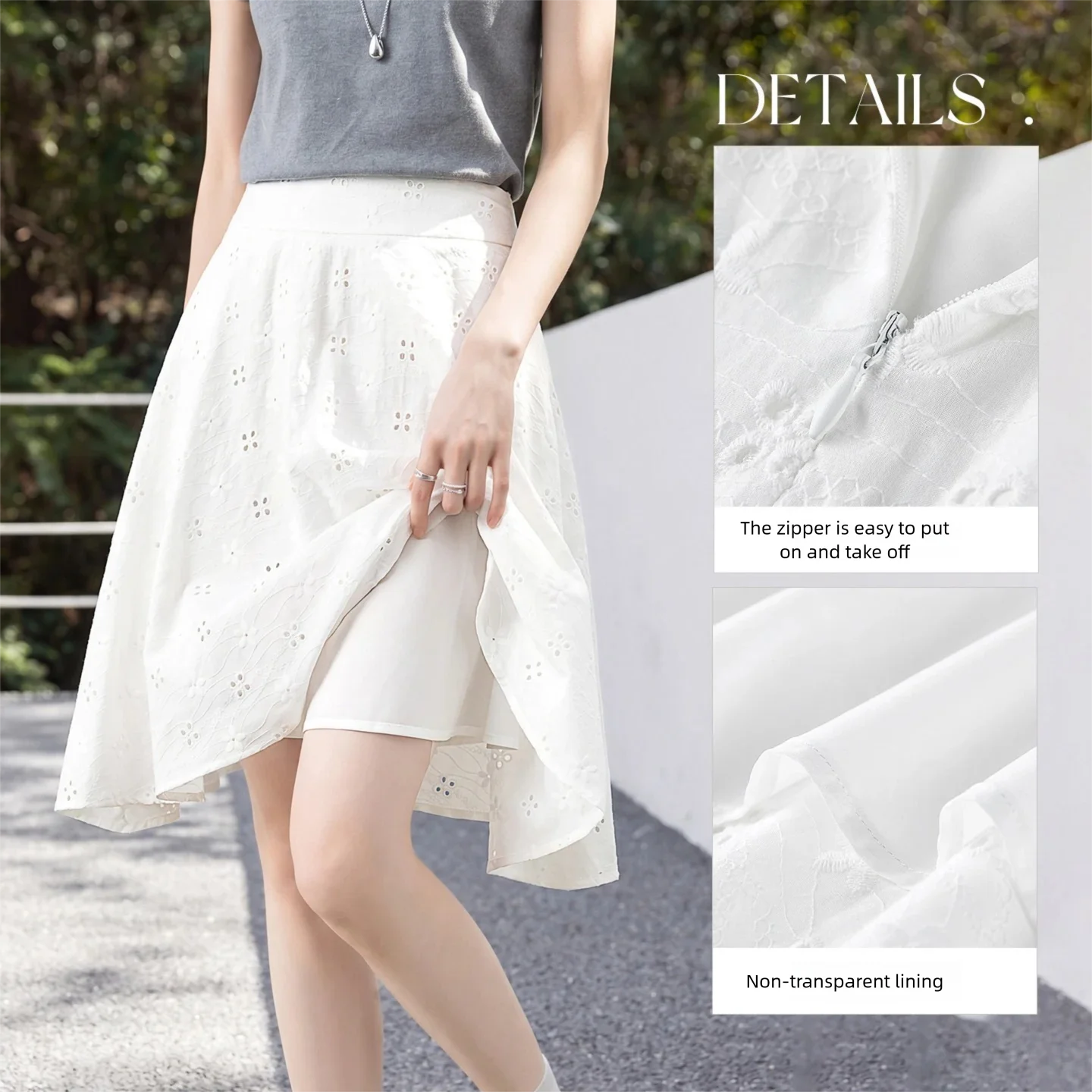 SENTUBILA Women's White Cotton Summer Skirt 2026 Woman Fashion Hollow Embroidery A-Line Short Skirt Female Clothes Q62QG7173
