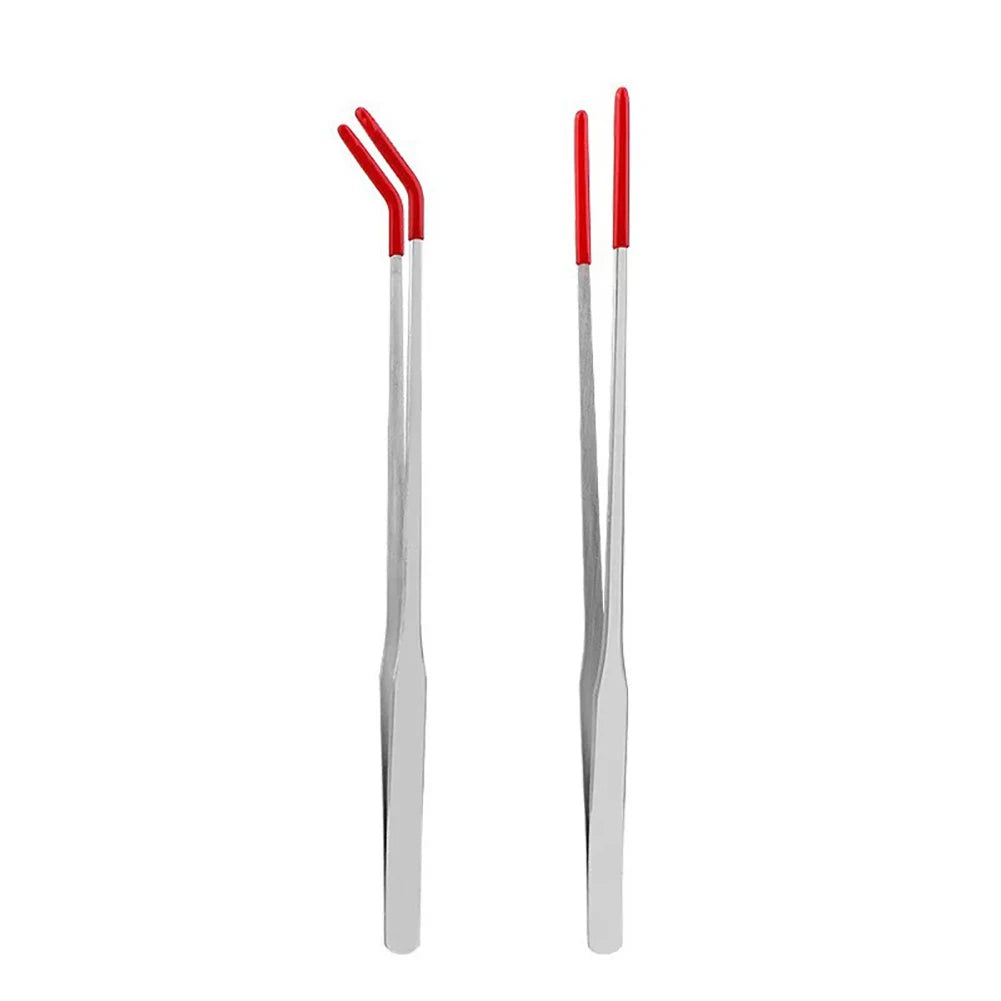 Stainless Steel Reptile Feeding Tongs with Rubber Tips - Straight & Curved Aquarium Pet Tweezers for Safe And Easy Feeding