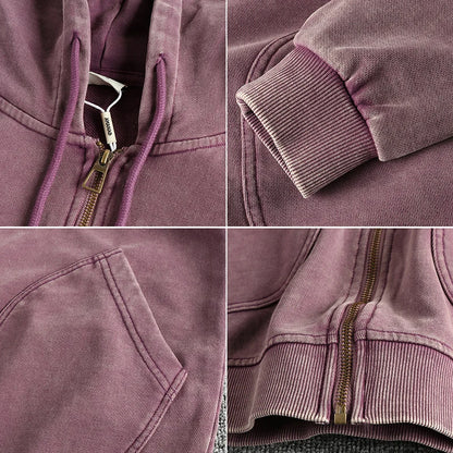 Heavy wash vintage high street trend hoodie men's chunky wool cotton comfort cardigan coat