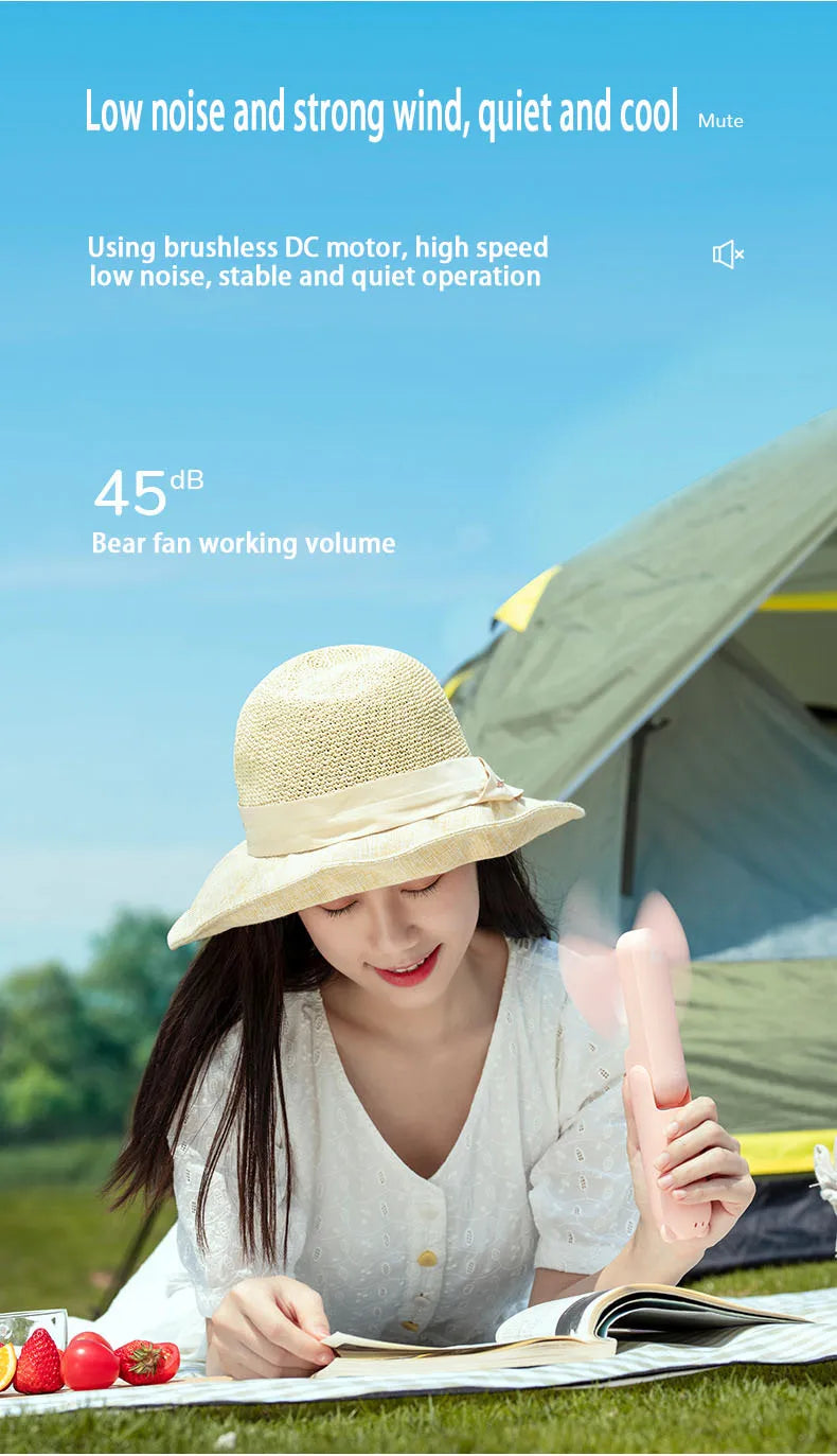 Handheld Bear Electric Fan Portable Small Fan For Students Multi-functional Household Foldable USB Charging Stand-up Desktop Fan