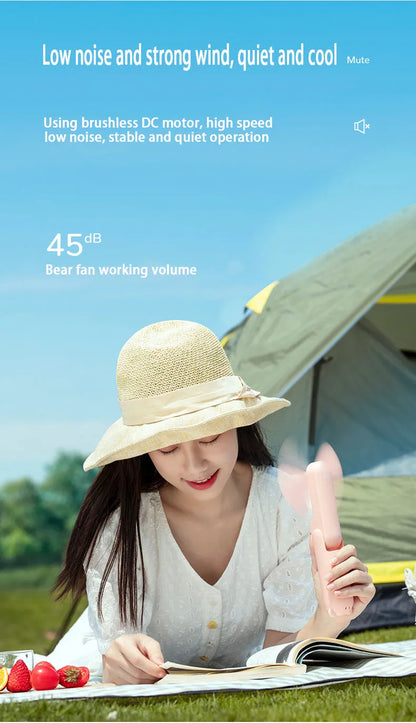 Handheld Bear Electric Fan Portable Small Fan For Students Multi-functional Household Foldable USB Charging Stand-up Desktop Fan