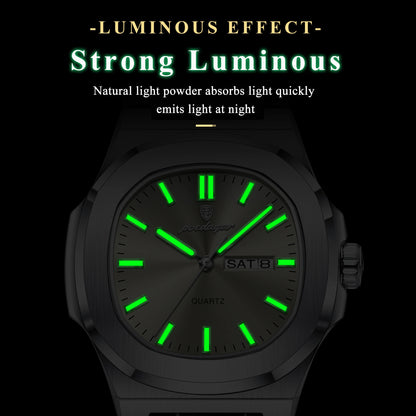 POEDAGAR Top Fashion Men's Quartz Watches Luxury Luminous Waterproof Man Clock Week Date Leather Business Men Watch Reloj Hombre