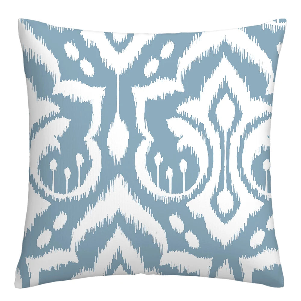 Lake blue white geometric linen pillowcase sofa cushion cover home decoration can be customized for you 40x40 45x45 50x50 60x60