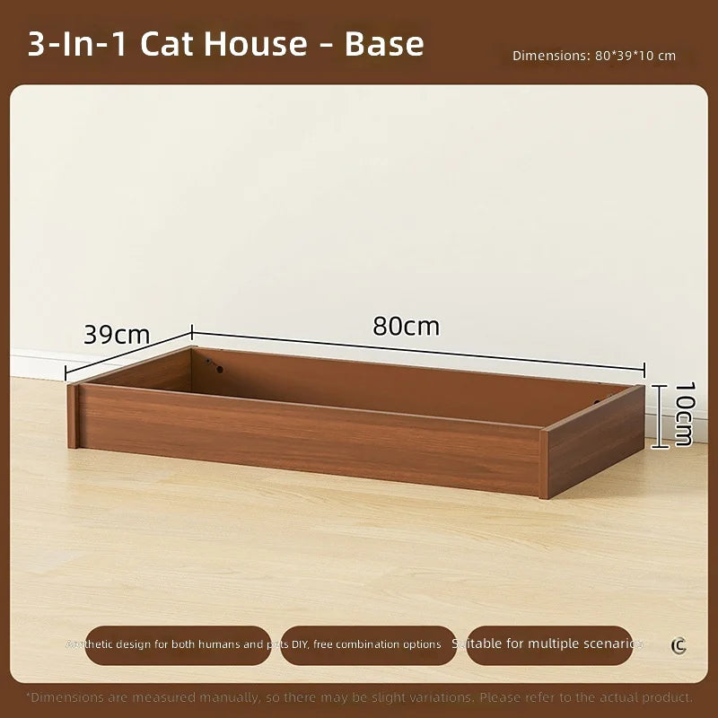 Triple-Function Cat House with Litter Box & Storage,Human-Pet Shared Furniture,Cat Tree Hut, Indoor Cat Den,Multi-Level Cat Fort