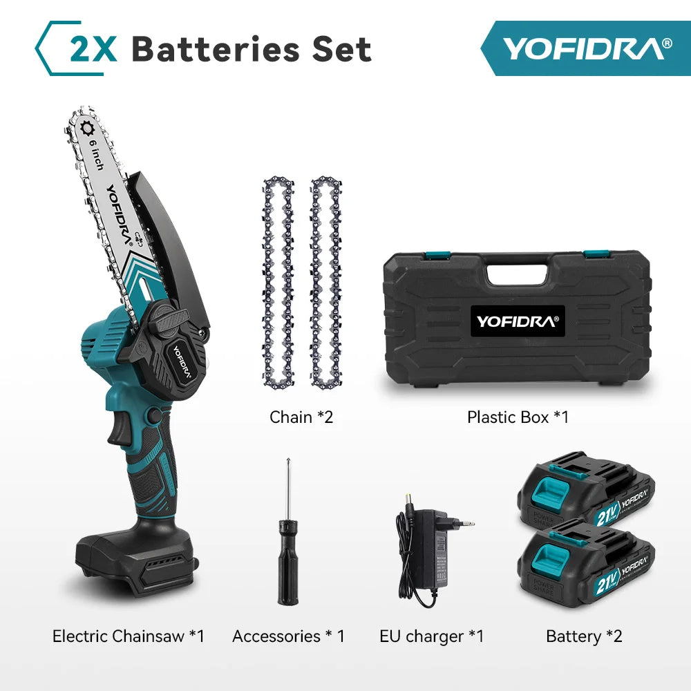 YOFIDRA 6 Inch Electric Chainsaw Cordless Oiler Garden Wood Cutting Logging Pruning Saw Power Tool For Makita 21V Battery Pin