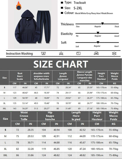 Men's Autumn and Winter Solid Color Hoodie+jogging Pants Two-piece Set Fashionable Outdoor Casual Sportswear Men's Tracksuit