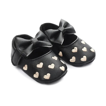 Baby Girls 0-18 Months Indoor First Walker Shoes Soft Cotton Sole Non-Slip Classic Embroidery Bowknot Hook & Loop Infant Booties