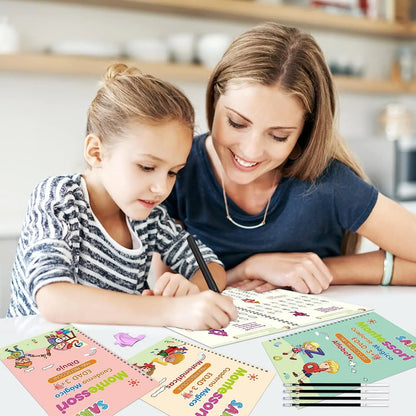 4 Books Spanish Montessori Magic Practice Copybook Set Reusable Handwriting Tracing Workbook Alphabet Number Math Drawing