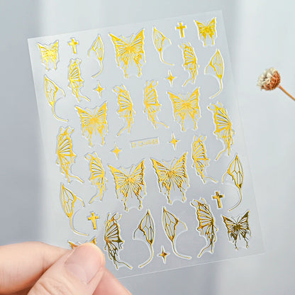 3D Gold Sun/Moon/Star Bronzing Nail Art Sticker 8*10cm Laser Star Moon Design Nail Decal Gold Silver Self-Adhesive Slider &*&