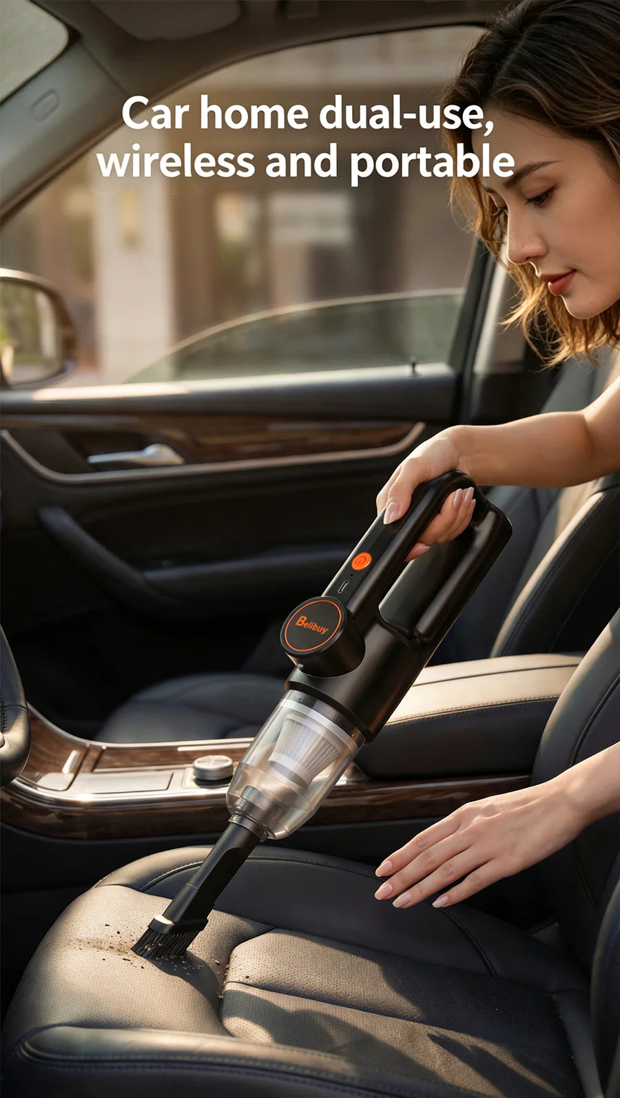 Cordless Portable Handheld Vacuum Cleaner, Mini Wireless Car Vacuum Cleaner with Ergonomic Handheld Design, High Power Strong Suction Rechargeable Handheld Vacuum for Car Household Dust Debris Pet Hair Removal One-Key LED Lig